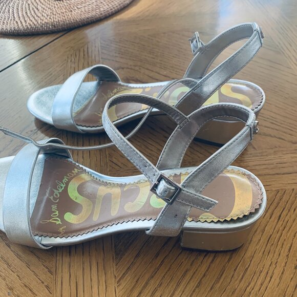 SAM EDELMAN CIRCUS Silver Ankle Strap 2 Inch Heel Holiday Perfect NW/O TAGS - Picture 4 of 6